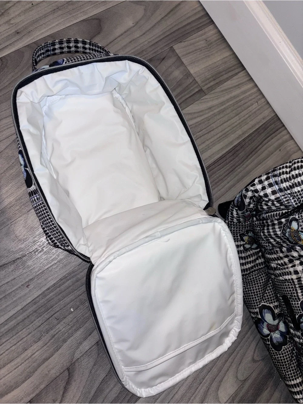 Vera Bradley Black & White Plaid Backpack and lunchbox with Blue Floral Accents